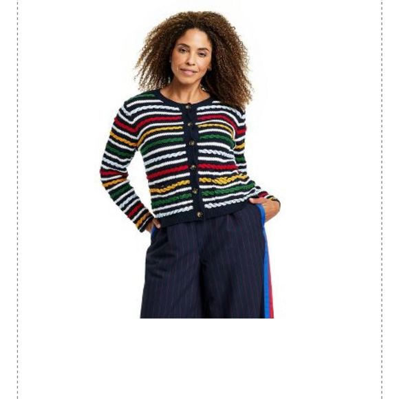 Women's Textured Striped Cardigan
Sweater - La Ligne x Target
Navy/Red/Yellow - Picture 4 of 6